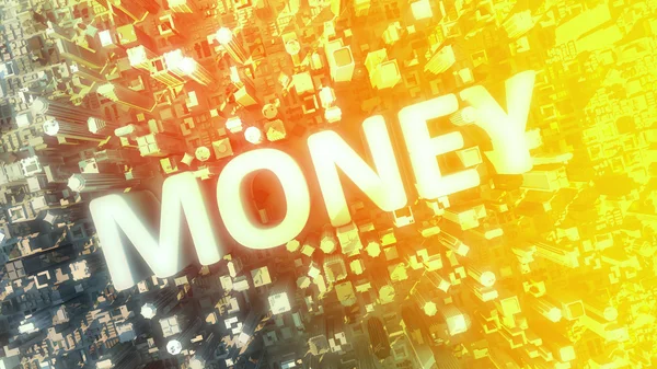 MONEY. Word collage inside busines city center — Stock Photo, Image