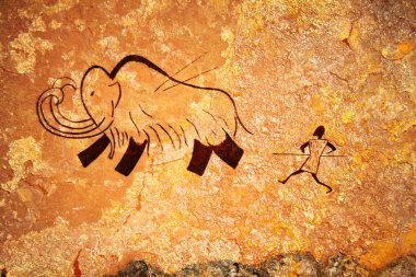 Cave painting of primitive hunt clipart