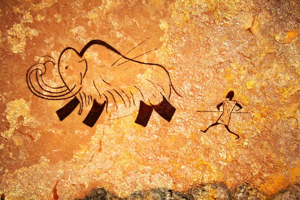 Cave painting of primitive hunt — Stock Photo, Image
