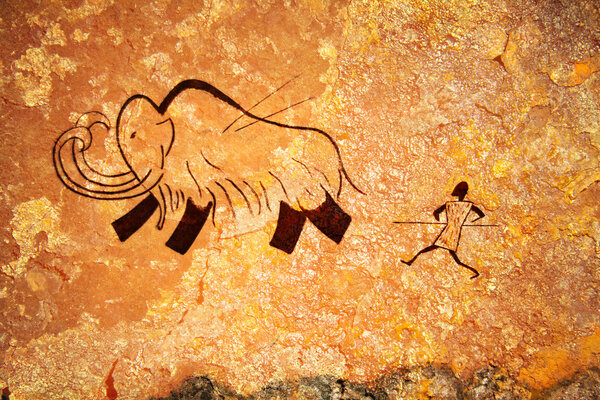Cave painting of primitive hunt