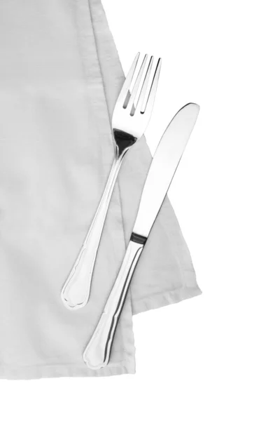 Nůž a vidličku na ubrousek — Stock fotografie