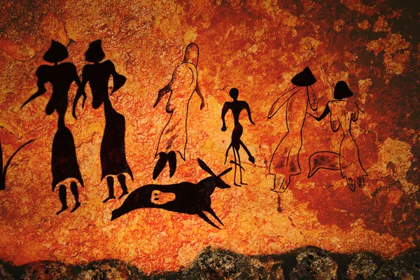 Pintura de caverna de comuna primitiva — Fotografia de Stock