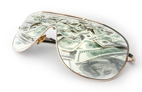 Dinheiro em óculos de sol — Fotografia de Stock