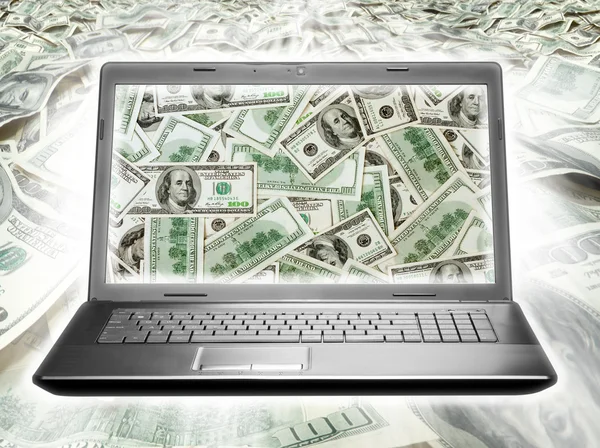 Laptop vol met dollars — Stockfoto