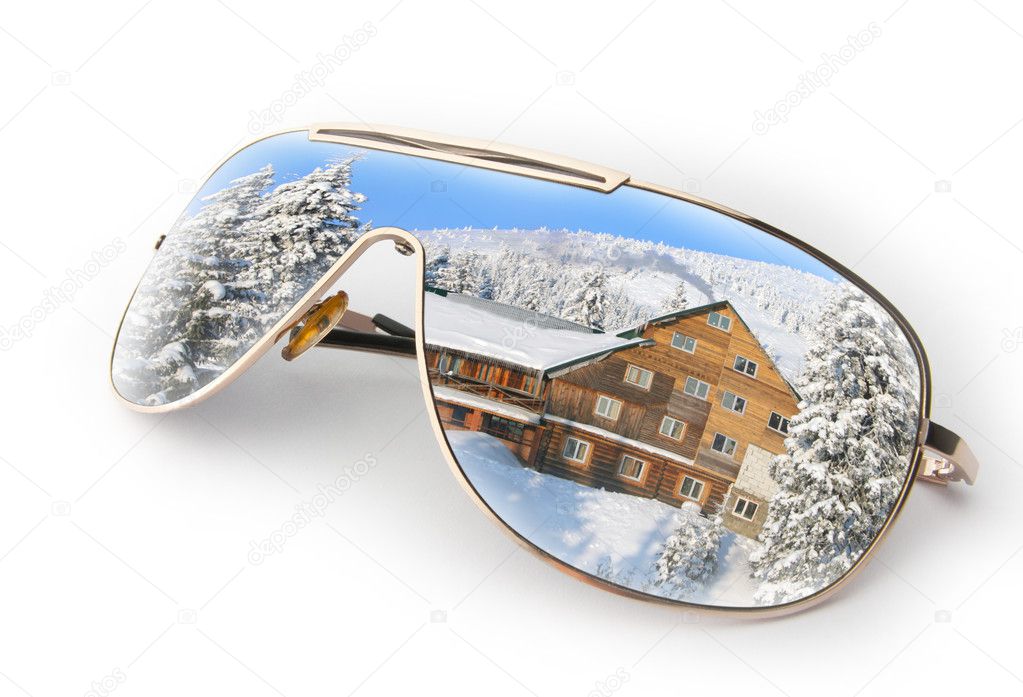 Winter landscape in sunglasses