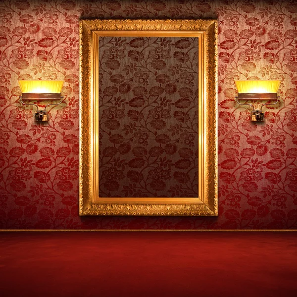 Interior retro com moldura de ouro vazio — Fotografia de Stock