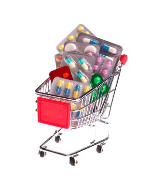 Small shopping cart full of pills