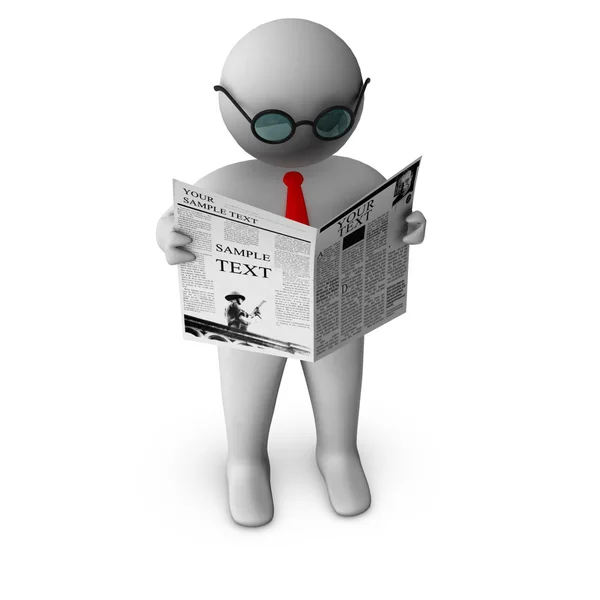 3D man okuma gazete — Stok fotoğraf