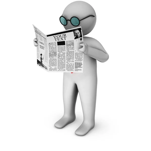 3D-Mann liest Zeitung — Stockfoto