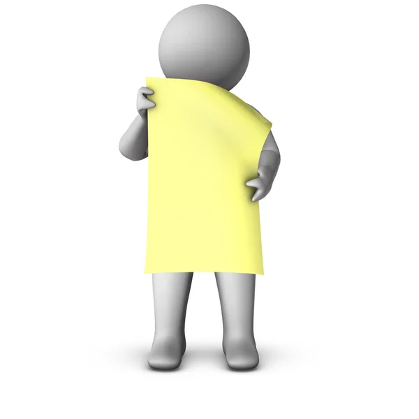 3d man with yellow piece of paper — Stock Photo, Image