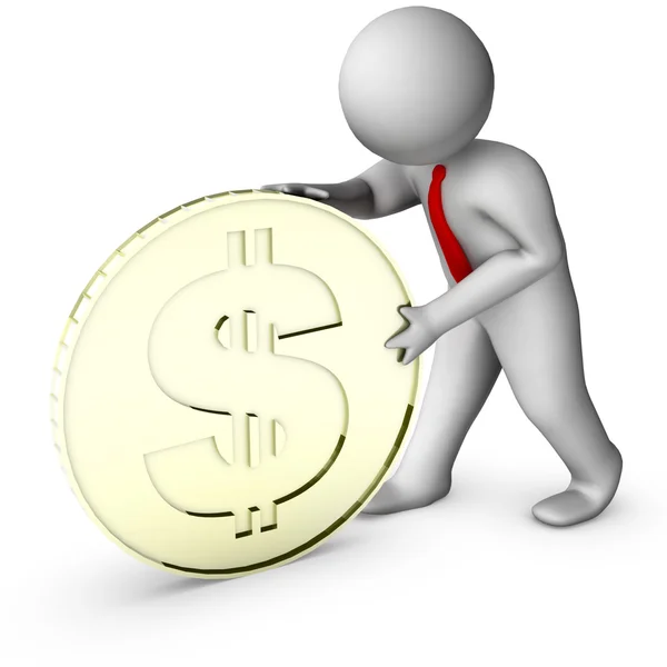 3D muž s mince dolaru — Stock fotografie