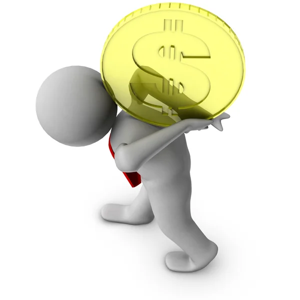3D muž s mince dolaru — Stock fotografie
