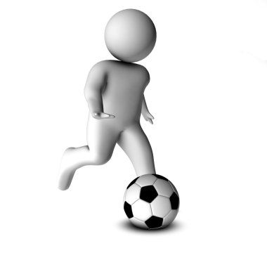Beyaz bir arka plan üzerinde izole bir futbol ile 3D adam