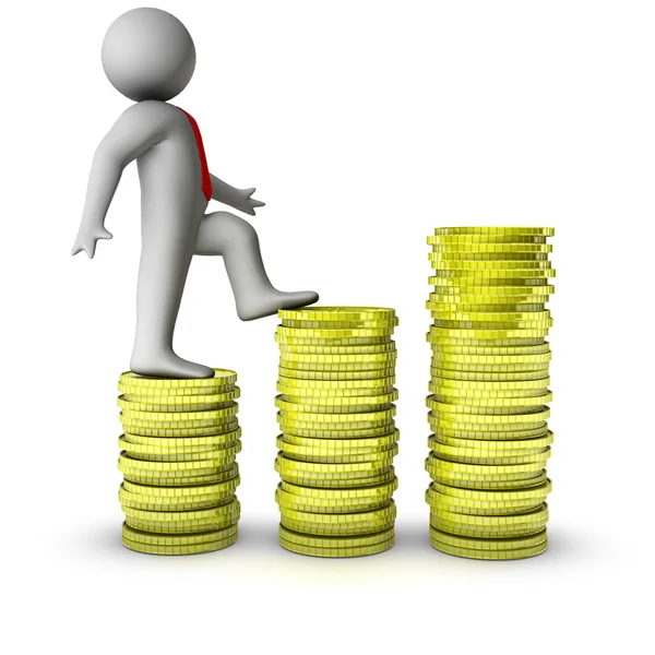 stock image 3d man walking on growth of dollar coins