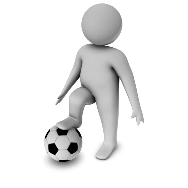 3D-man met een voetbal geïsoleerd op een witte achtergrond — Stockfoto
