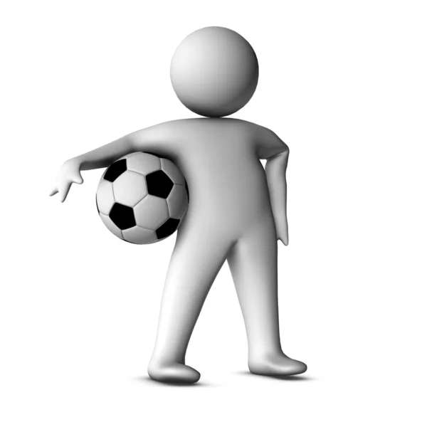 Homem 3D com um futebol isolado sobre um fundo branco — Fotografia de Stock