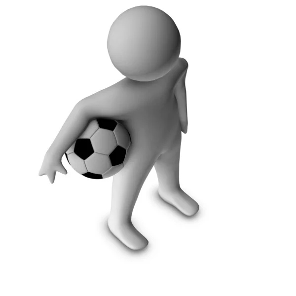 3D человек с футбольным изолированным на белом фоне — стоковое фото