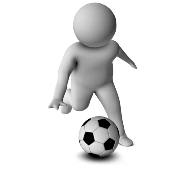 Hombre 3D con un fútbol aislado sobre un fondo blanco — Foto de Stock