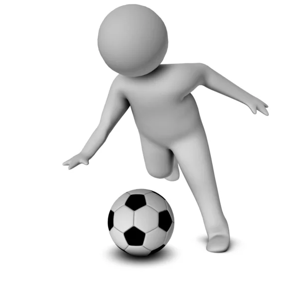 3D-Mann mit einem Fußball auf weißem Hintergrund — Stockfoto