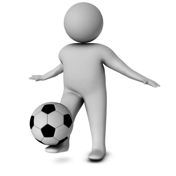 Hombre 3D con un fútbol aislado sobre un fondo blanco — Foto de Stock