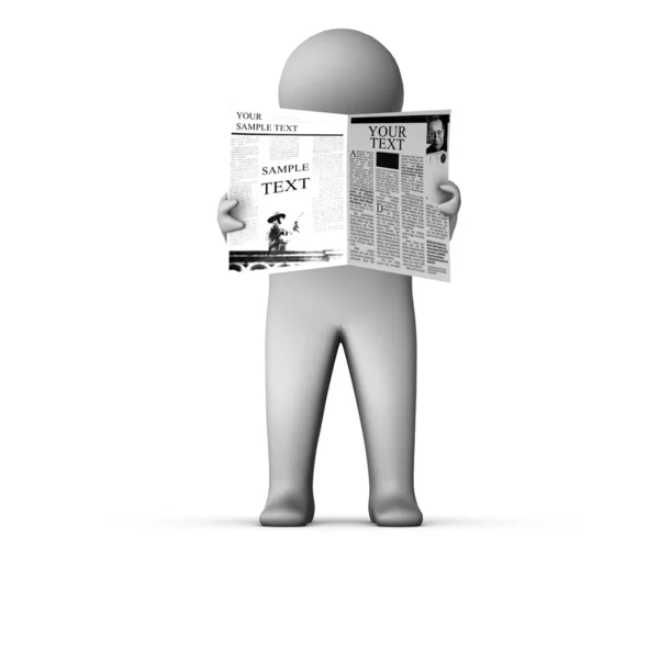 3D człowieka czytanie gazety — Zdjęcie stockowe