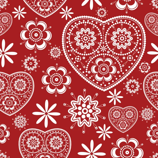 Seamless pattern with flowers and hearts — Stock Vector