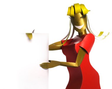 Woman holding a blank white board clipart