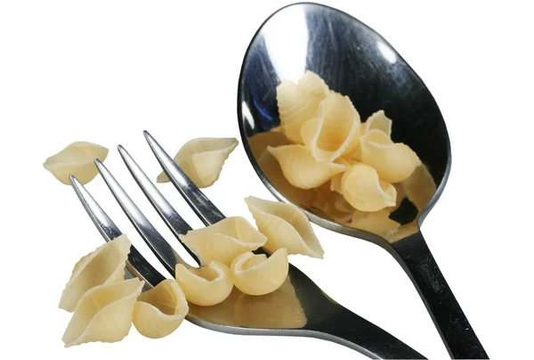 勺子和叉子吃通心粉 — 图库照片