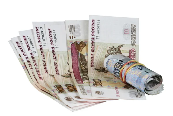 Pacote de notas monetárias sobre fundo branco — Fotografia de Stock