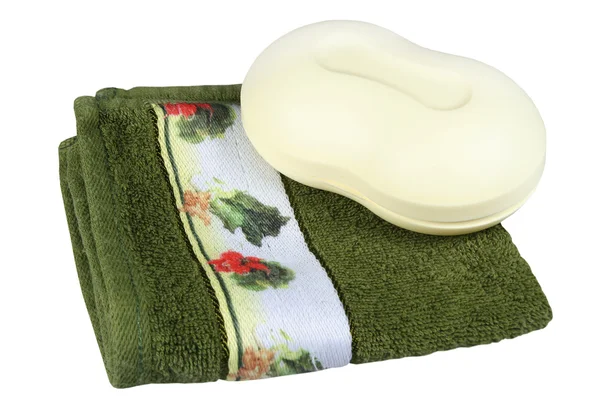 毛巾和肥皂托盘 — 图库照片