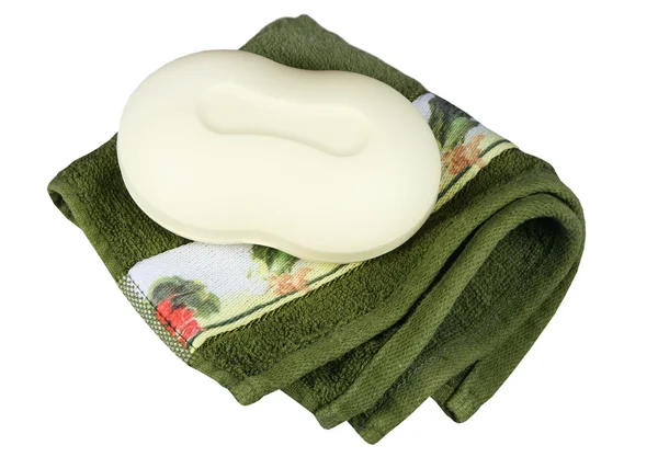 毛巾和肥皂托盘 — 图库照片
