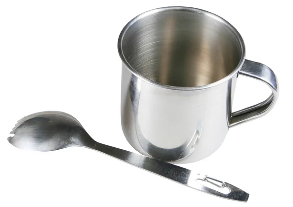 Metal mug and spoon — Stock Photo, Image