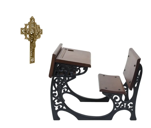 Parochial School Desk and Crucifix — Stock Fotó