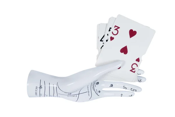Modelo da mão da leitura da palma com cartões — Fotografia de Stock