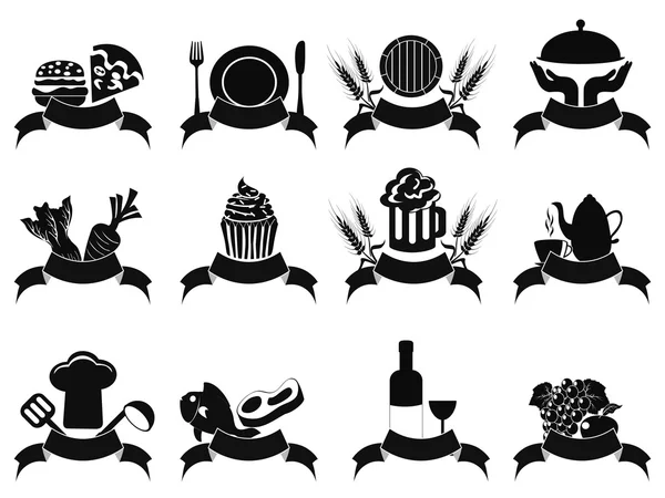 Icônes de bannière alimentaire noire ensemble — Image vectorielle