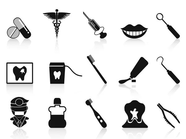 Ensemble d'icônes dentaires noires — Image vectorielle
