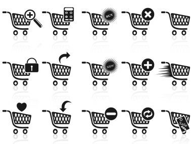 Black shopping cart icon set clipart