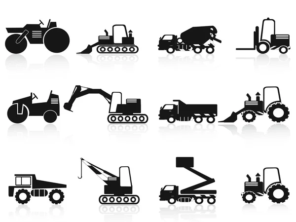Conjunto de iconos de vehículos de construcción negros — Archivo Imágenes Vectoriales
