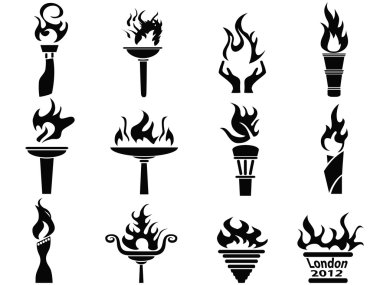Black fire flame torch icons set clipart