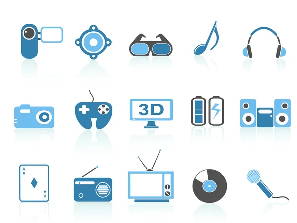 Media entertainment iconen, blauwe reeks — Stockvector
