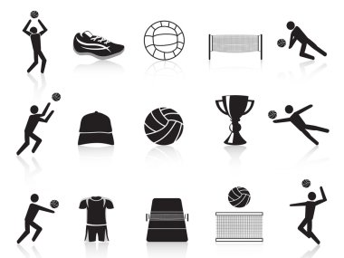 Black volleyball icons set clipart