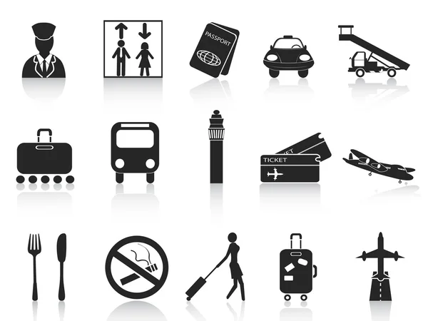 Black airport icons set — Stock Vector