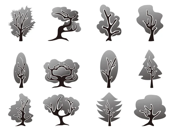 Set icone albero nero — Vettoriale Stock