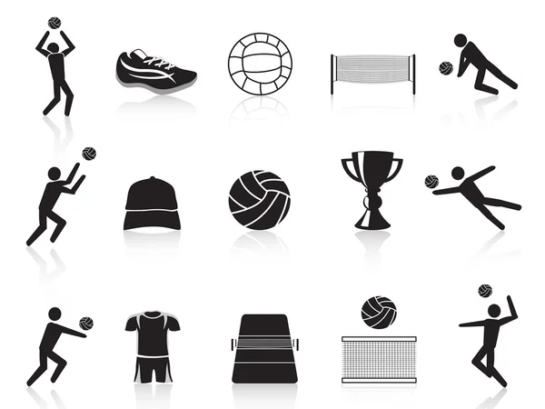 Black volleyball icons set — Stock Vector