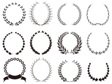 Set of black Laurel Wreaths clipart