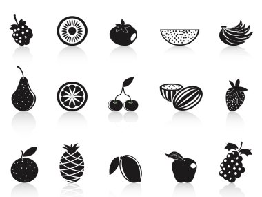 Black fruit icons set vector
