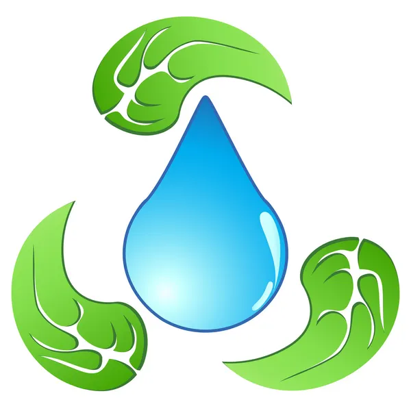 Reciclaje de gota de agua con hoja — Vector de stock