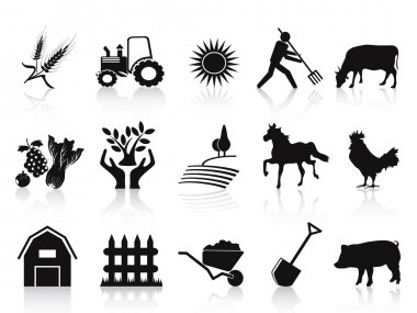 Siyah Çiftlik ve tarım Icons set