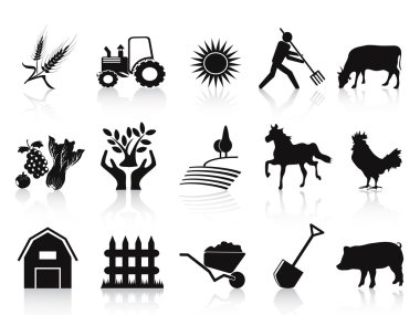 Black farm and agriculture icons set clipart