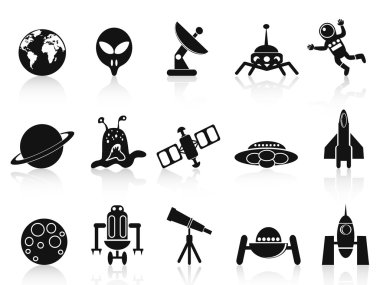 Black space icons set clipart